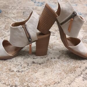 Toms Cream and Brown Heels with Modern Open-Toe Design